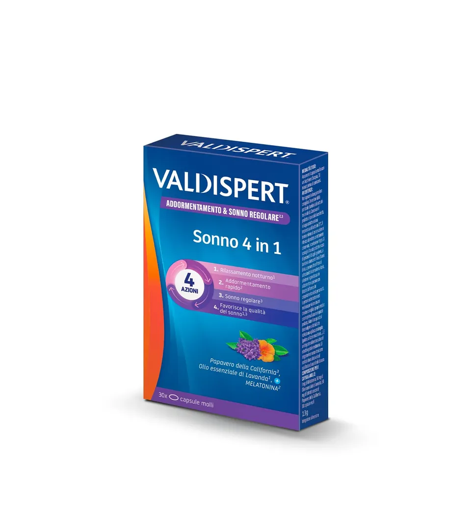 valdispert-sonno-4-in-1-con-melatonina-lavanda-e-papavero-california-30-capsule- image 1