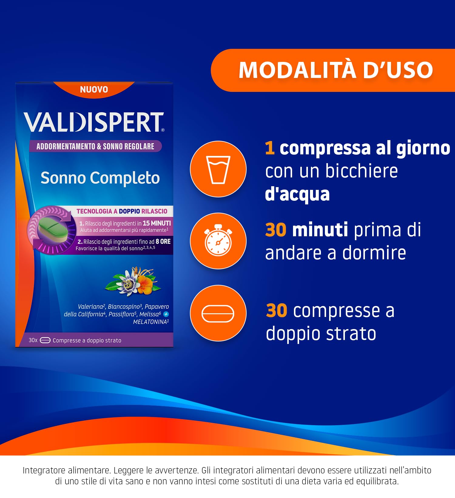 valdispert-sonno-completo-con-melatonina-30-compresse-doppio-rilascio-8h image 5