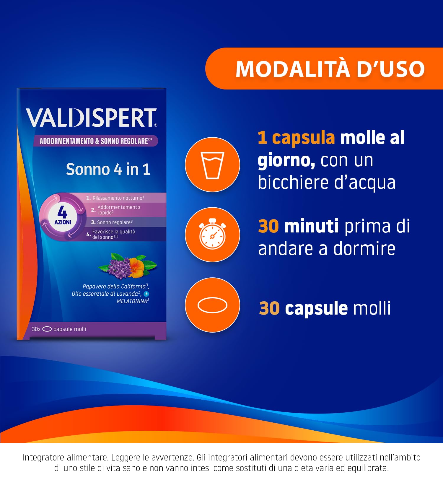 valdispert-sonno-4-in-1-con-melatonina-lavanda-e-papavero-california-30-capsule- image 5