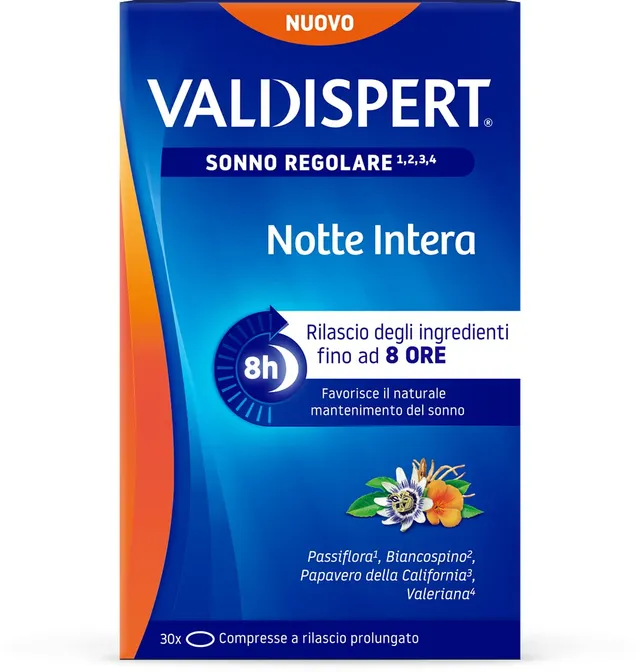 valdispert-notte-intera-con-valeriana-e-passiflora-30-compresse-rilascio-prolung image 1